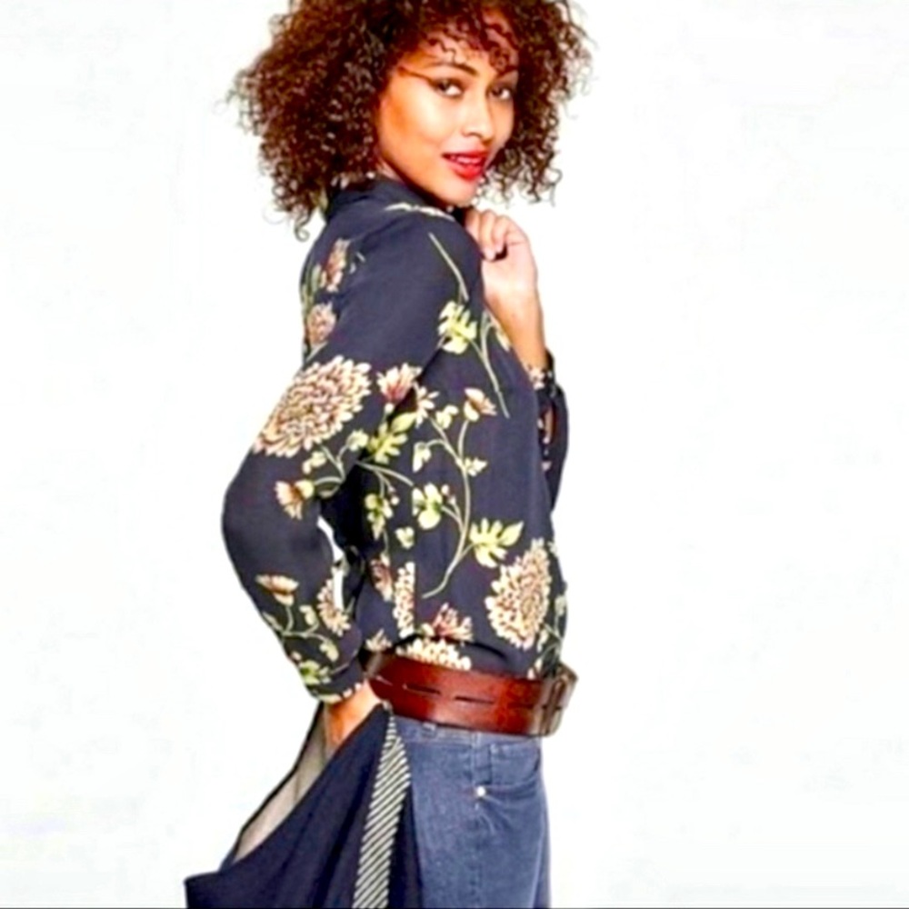 CAbi Navy Floral Shirt